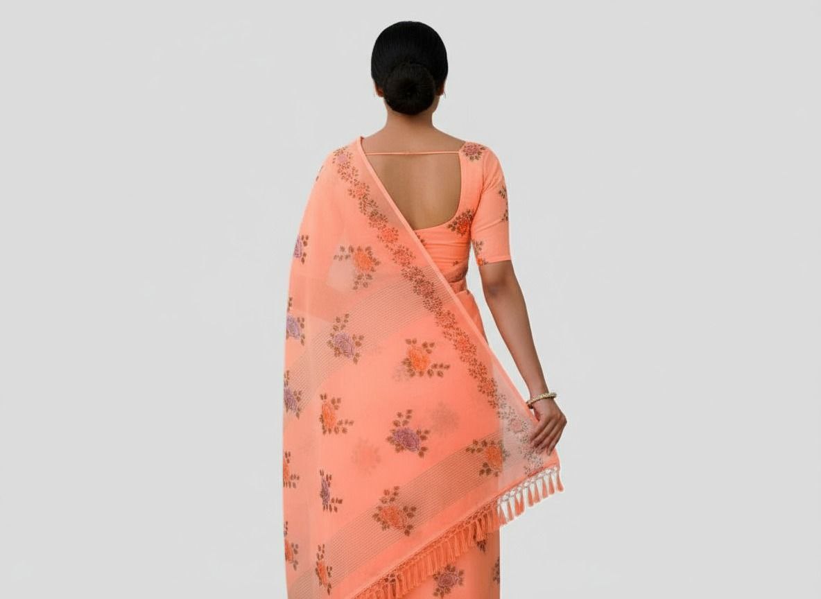 Silk Cotton Sarees Online – Floral Print & Foil Work Cotton Silk Saree with Blouse Piece