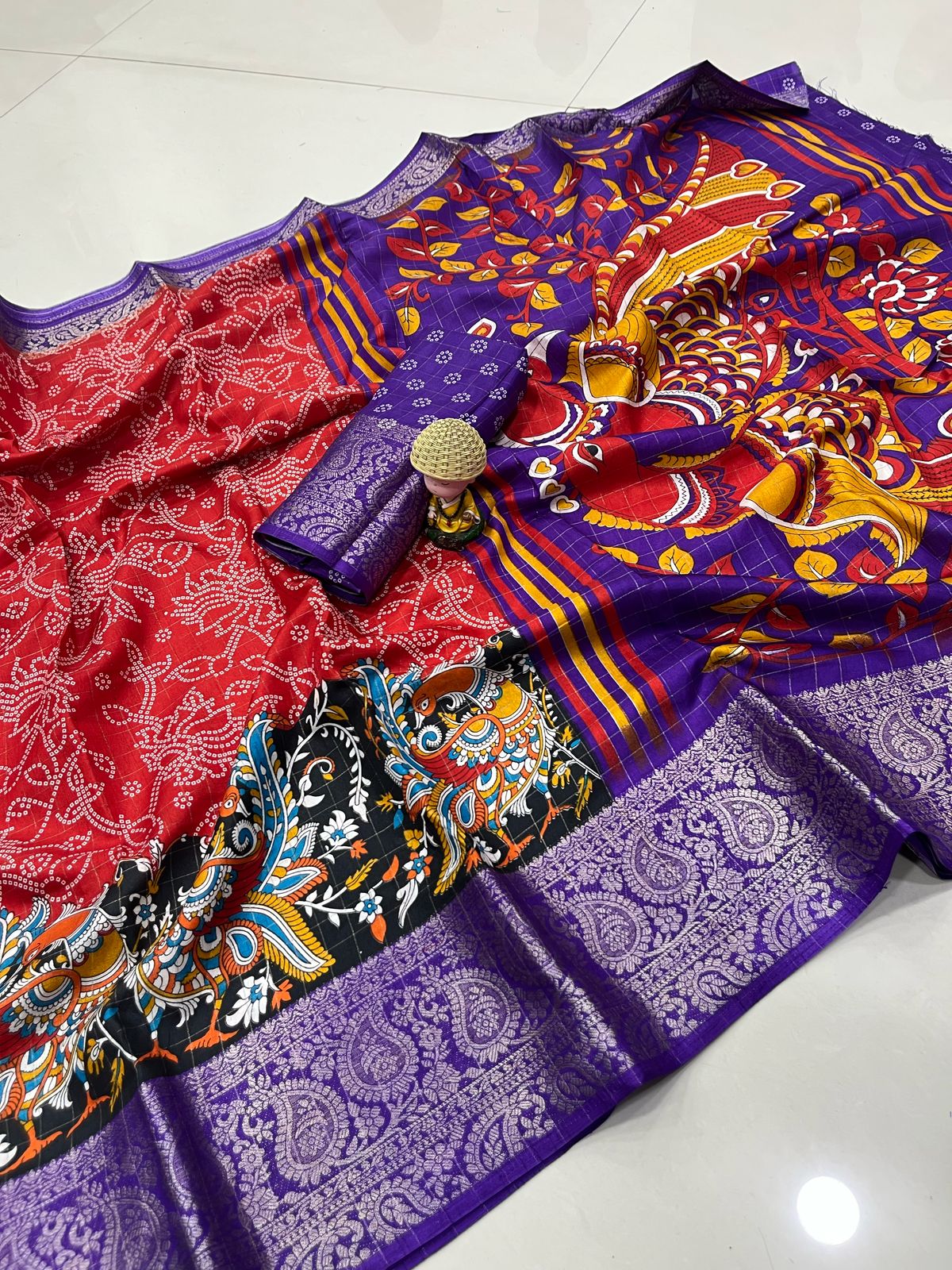 Dola Silk With Jacquard Border With Checks Zari – Designer Print Saree with Rich Pallu