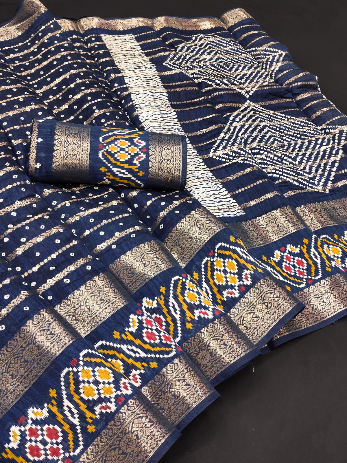 Dola Silk Saree with Double Jacquard Border – Designer Printed Dola Silk Saree with Matching Blouse