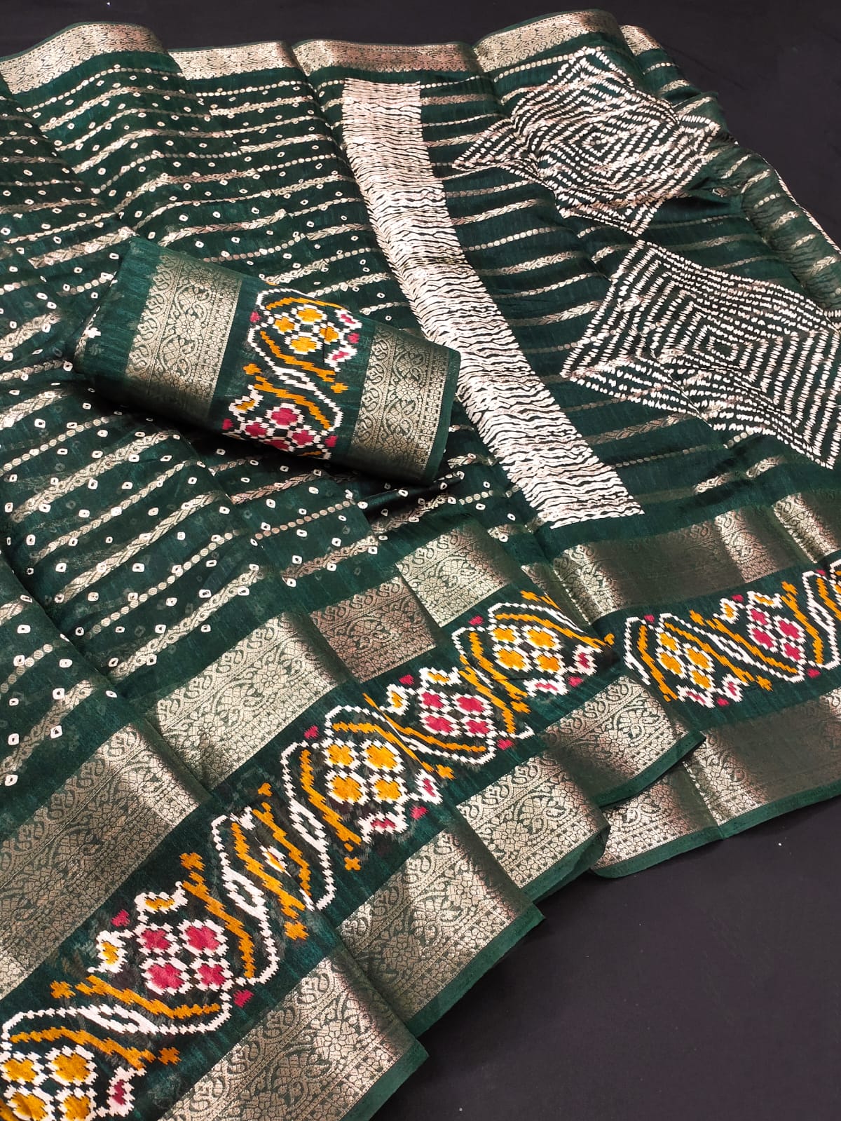 Dola Silk Saree with Double Jacquard Border – Designer Printed Dola Silk Saree with Matching Blouse