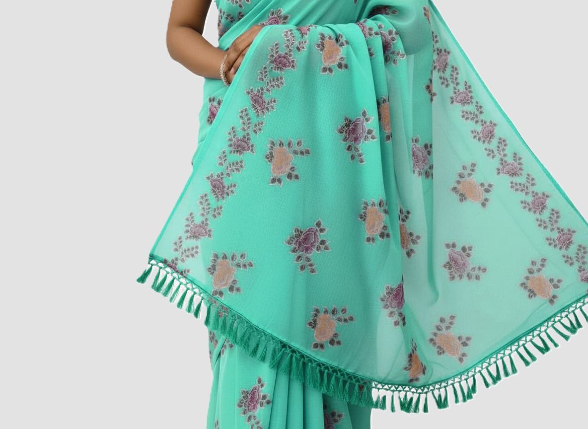 Silk Cotton Sarees Online – Floral Print & Foil Work Cotton Silk Saree with Blouse Piece