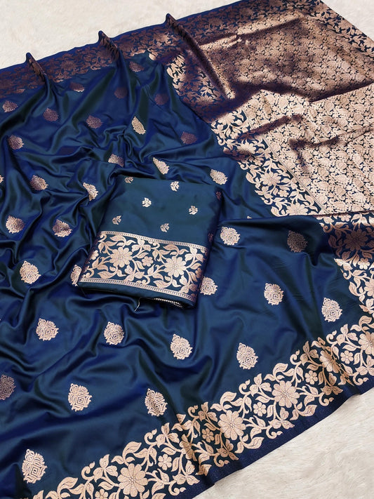 Pure Banarasi Silk Saree – Self Weaving Design with Rich Zari Pallu & Heavy Border