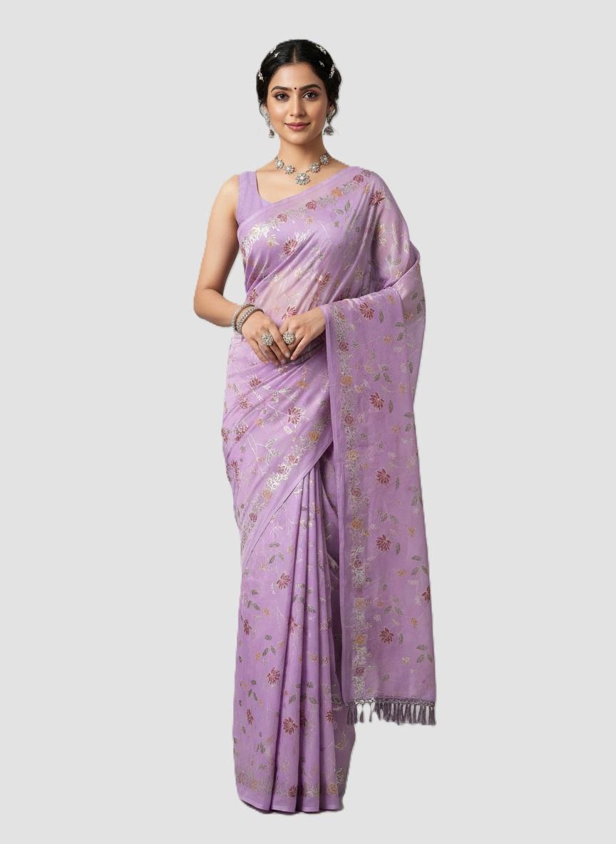 Cotton Silk Saree with Elegant Print & Foil Work – Free Size with Matching Unstitched Blouse