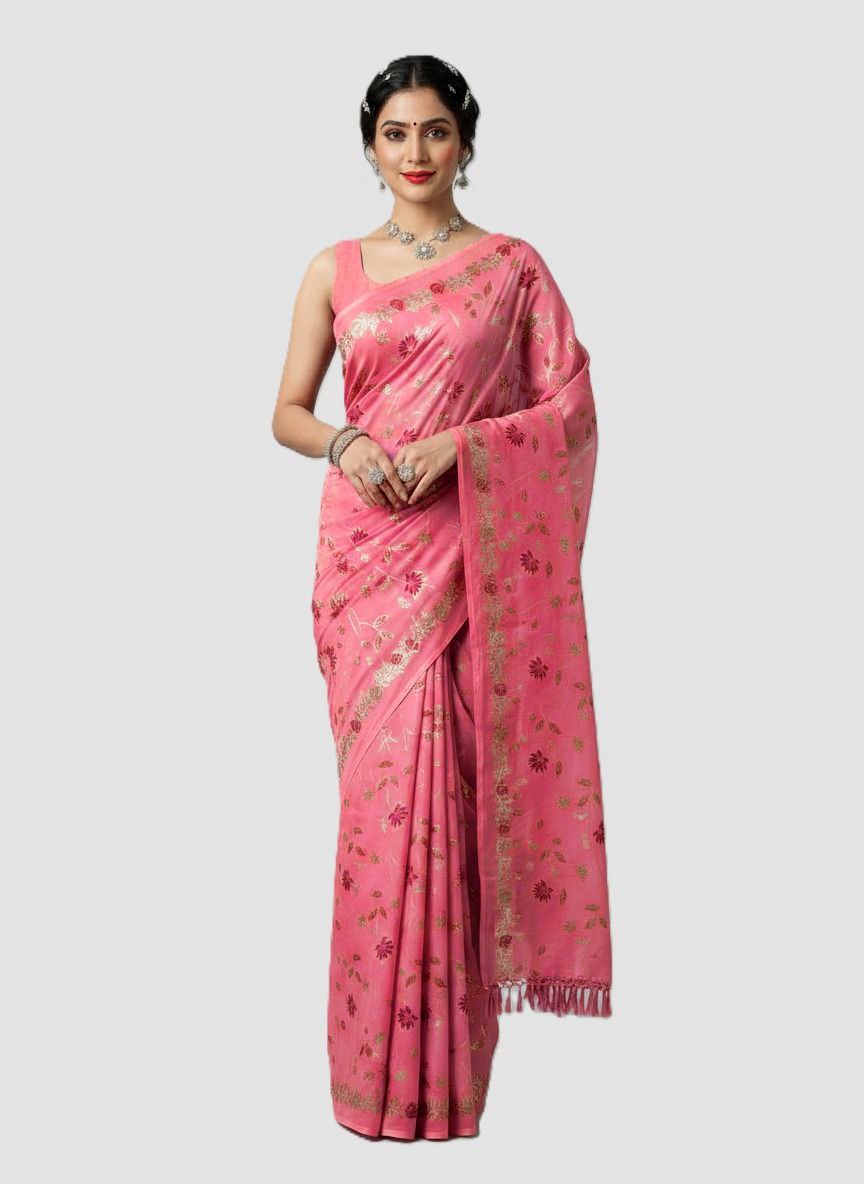 Cotton Silk Saree with Elegant Print & Foil Work – Free Size with Matching Unstitched Blouse