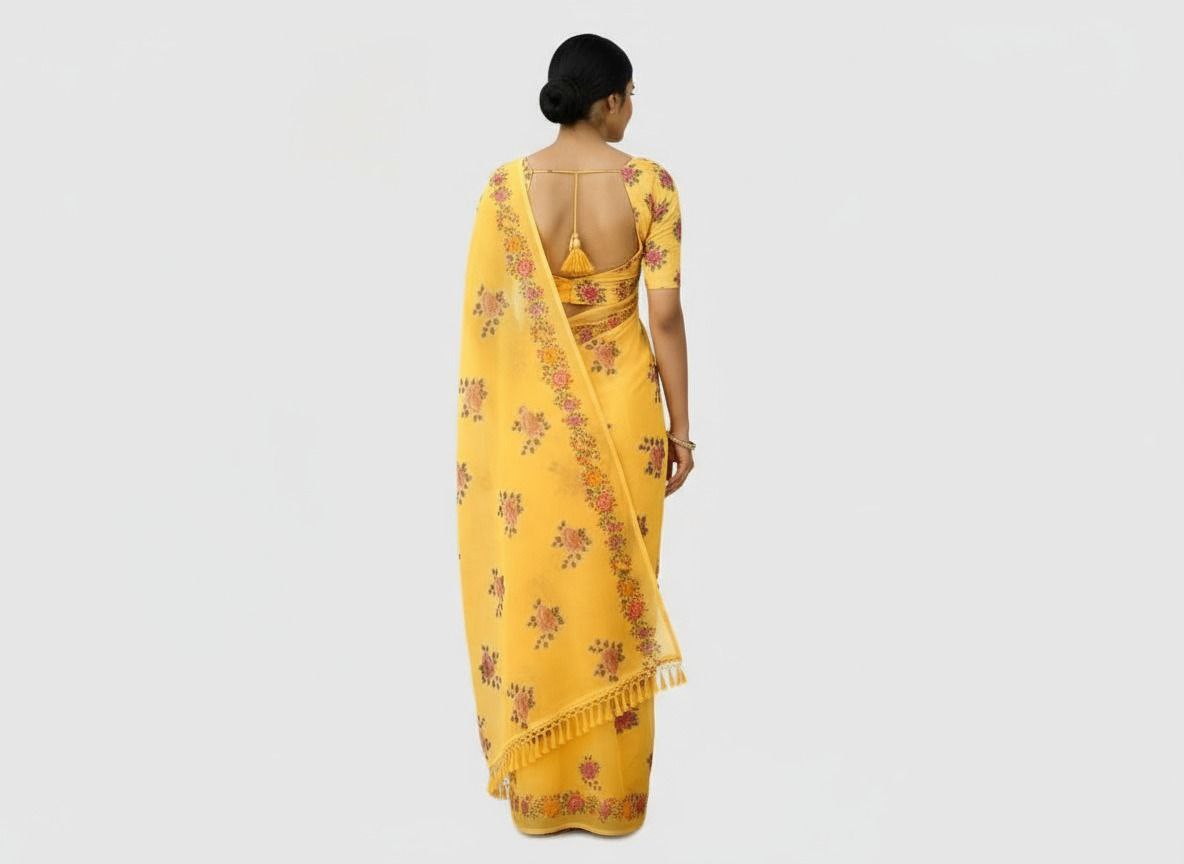 Silk Cotton Sarees Online – Floral Print & Foil Work Cotton Silk Saree with Blouse Piece