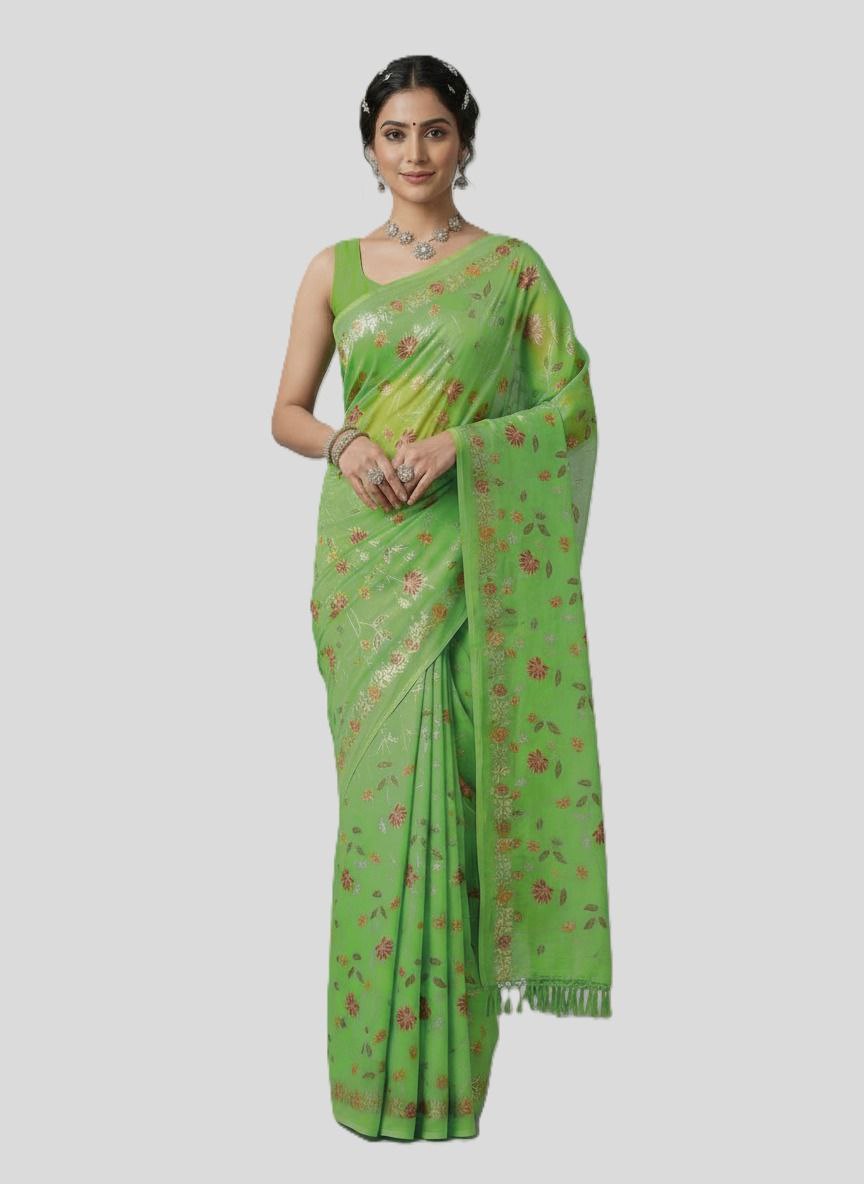 Cotton Silk Saree with Elegant Print & Foil Work – Free Size with Matching Unstitched Blouse