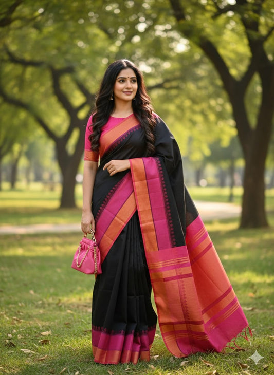 Kanjivaram Silk Saree with Jaquard Silk Blouse – Traditional Zari Weaving Designer Saree