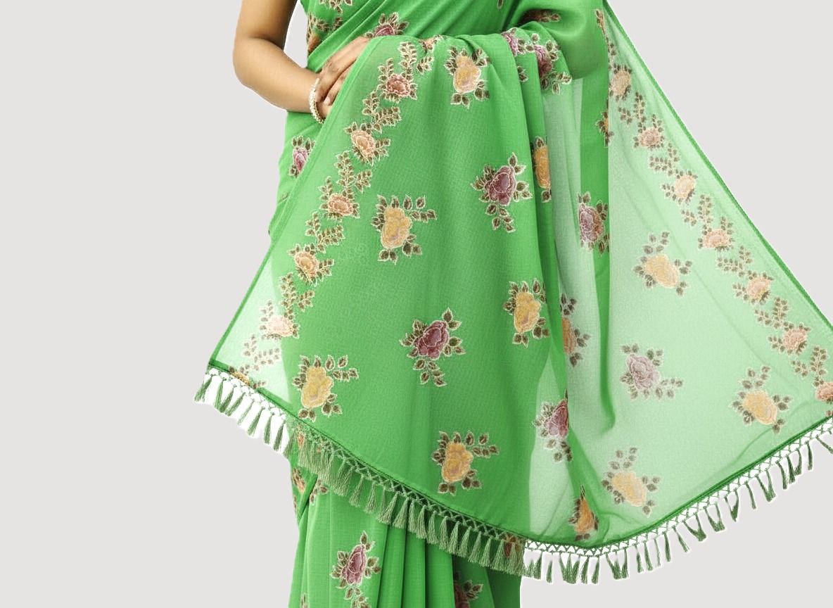Silk Cotton Sarees Online – Floral Print & Foil Work Cotton Silk Saree with Blouse Piece