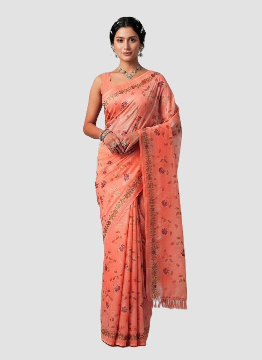 Cotton Silk Saree with Elegant Print & Foil Work – Free Size with Matching Unstitched Blouse