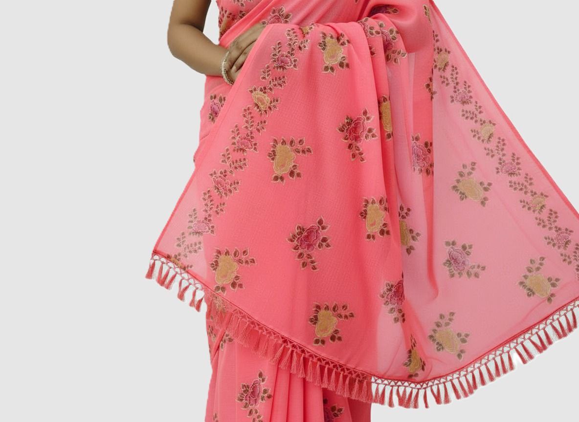 Silk Cotton Sarees Online – Floral Print & Foil Work Cotton Silk Saree with Blouse Piece