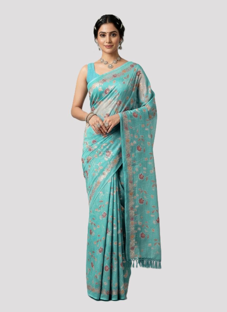 Cotton Silk Saree with Elegant Print & Foil Work – Free Size with Matching Unstitched Blouse